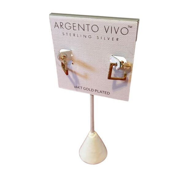 Argento Vivo Sterling Silver 14 KT Gold Plated Square Earrings w/Pave Crystals. - Picture 3 of 6